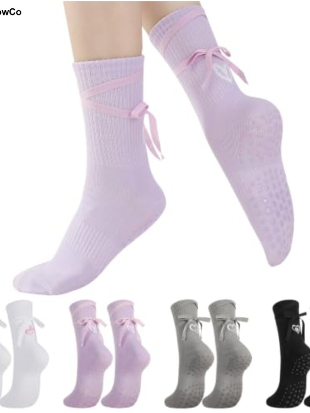 Grippy Ballet Crew Socks for Yoga Pilates Non-Slip Ribbed Knit